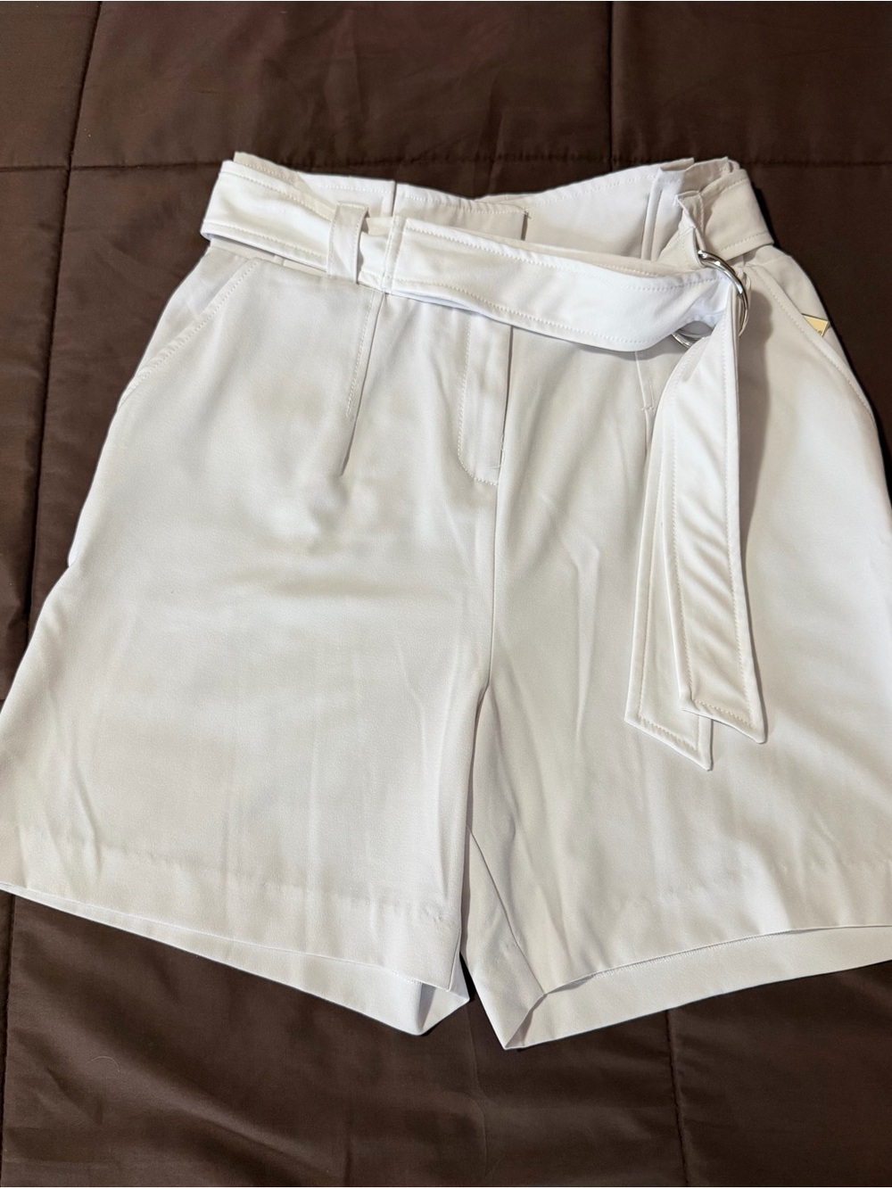 Women’s White High-Waist Belted Bermuda Shorts